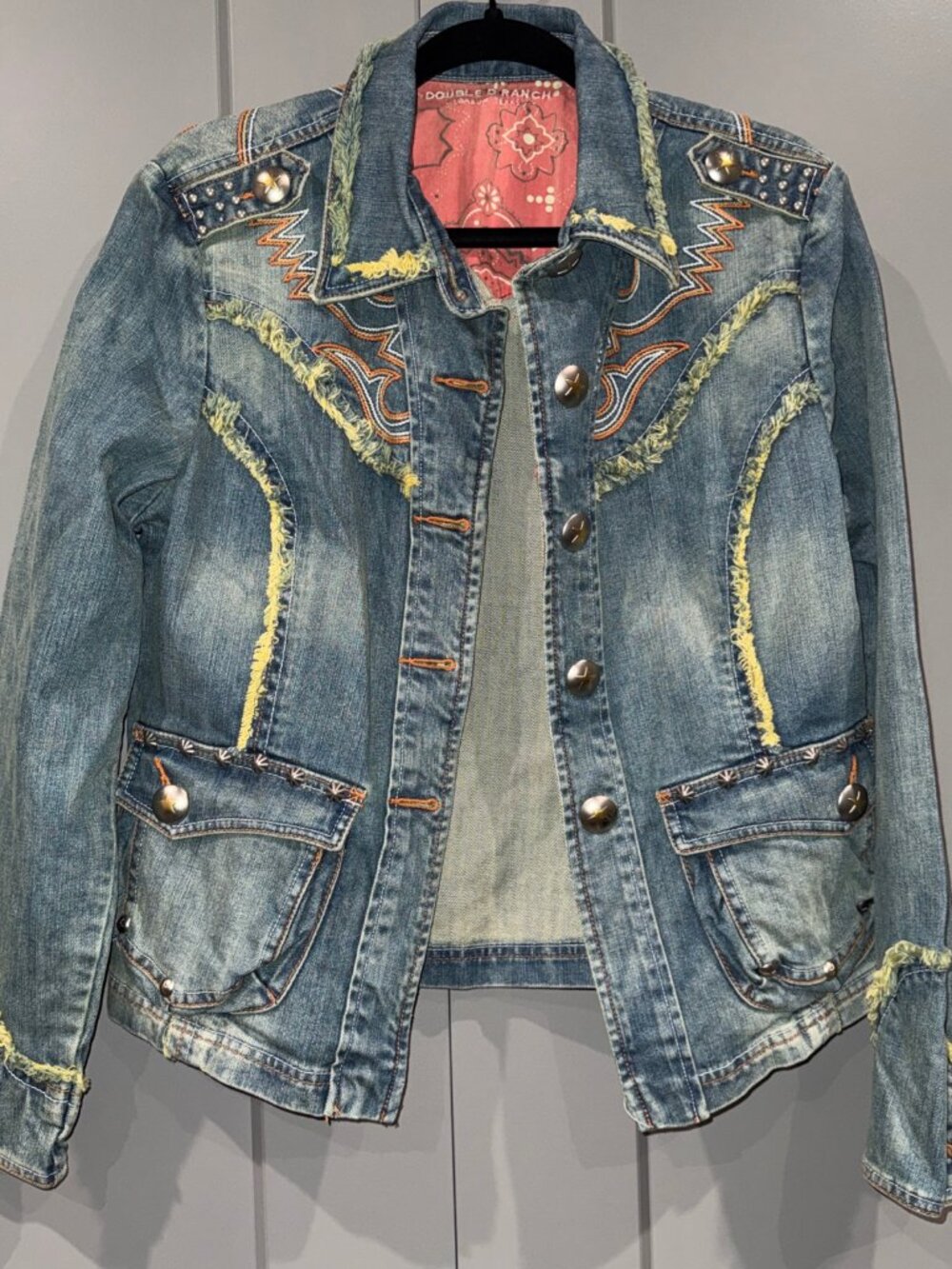 Double D Ranch Washed Denim Blue Studded Long Sleeve Button Front Jacket M